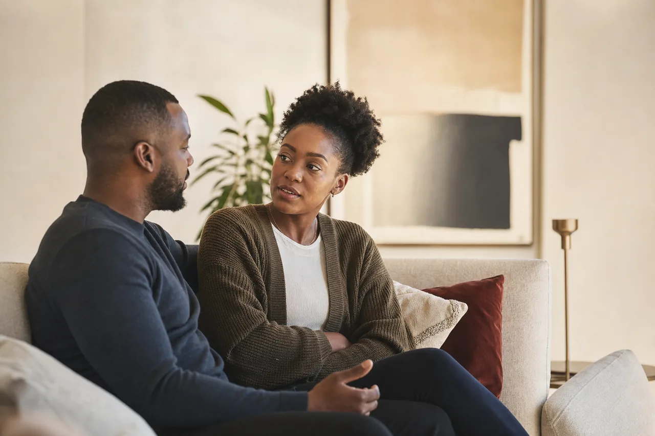 A calm, attentive conversation at home